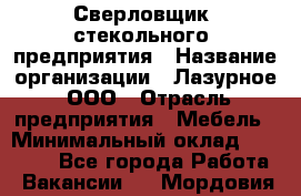 Сверловщик  стекольного  предприятия › Название организации ­ Лазурное, ООО › Отрасль предприятия ­ Мебель › Минимальный оклад ­ 27 000 - Все города Работа » Вакансии   . Мордовия респ.